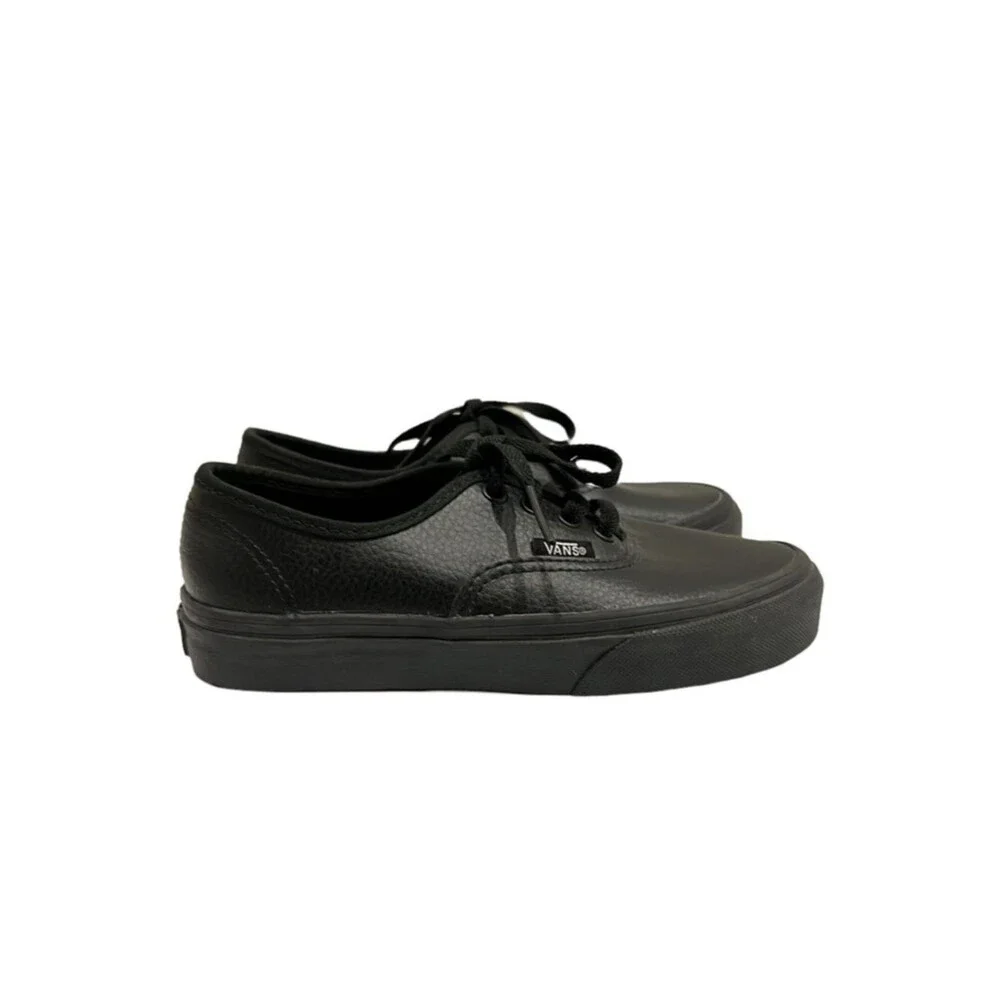 Vans Kids Authentic Black Leather Sneakers Size 2